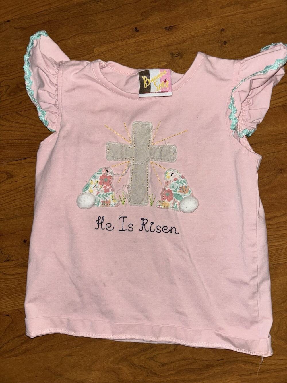 Banana Split “he is risen” girls religious smocked shirt unique 4T